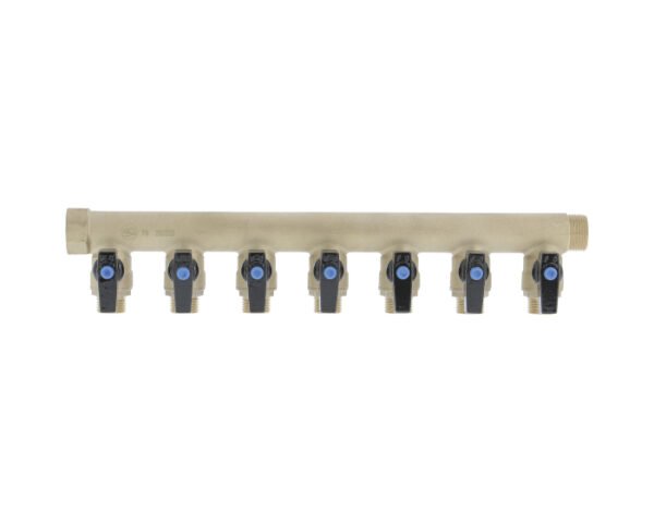 Collecteur 3/4"-7 Vannes intégrées 1/2" Capuchon bleu/rouge-Entraxe 50mm – Image 1