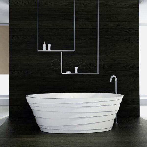 BAIGNOIRE ILOT OVALE BALZAN SOLID SURFACE 1600X750X555 BLANCHE – Image 1