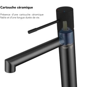 MITIGEUR LAVABO CARBONE AVEC VIDAGE MANETTE NOIRE SERIE DRAKAR