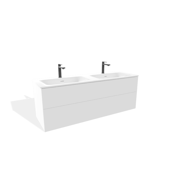 CAISSON DE MEUBLE FUJI 1400 BLANC CRAIE 2 TIROIRS DOUBLE VASQUE – Image 1