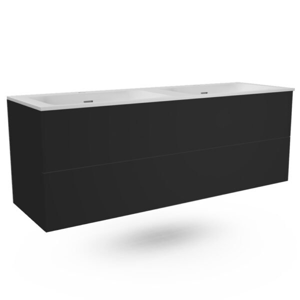 CAISSON DE MEUBLE 1400 FREGATE NOIR VELOURS DOUBLE VASQUE SS POIGNEE – Image 1