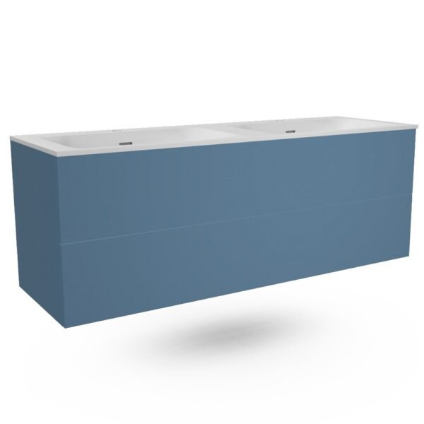 CAISSON DE MEUBLE 1400 FREGATE BLEU MAHONIA VELOURS DOUBLE VASQUE SP – Image 1