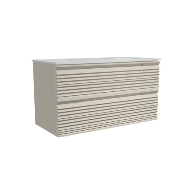 CAISSON DE MEUBLE 1000 SATINE SABLE DUNE 2 TIROIRS SIMPLE VASQUE – Image 1