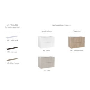 CAISSON DE MEUBLE GABAN 1000 SABLE VELOURS SIMPLE VASQUE SS POIGNEE