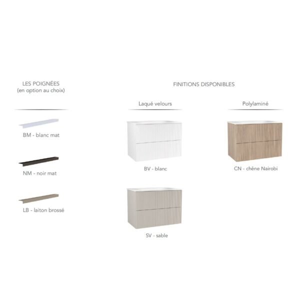 CAIS. MEUBLE GABAN 1200 BLANC VELOURS DOUBLE VASQUE SS POIGNEE 4 TIR. – Image 1