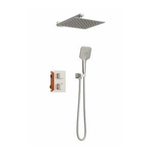 KIT THERMOST ENCAST CARRE 2 VOIES BRAS POM DOUCHETTE NICKEL BROSSE