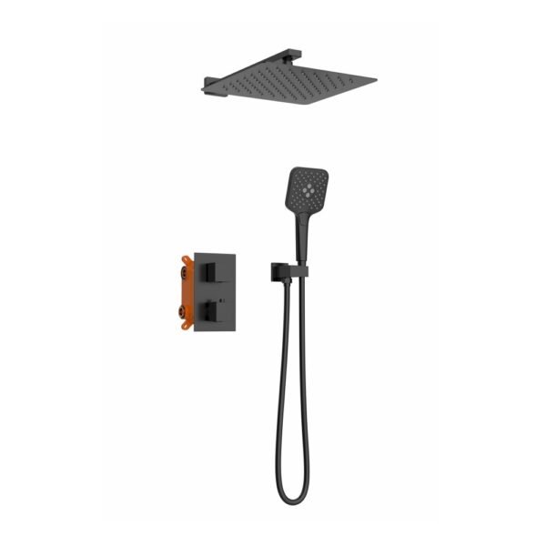 KIT THERMOST ENCAST CARRE 2 VOIES BRAS POM DOUCHETTE NOIR MAT – Image 1