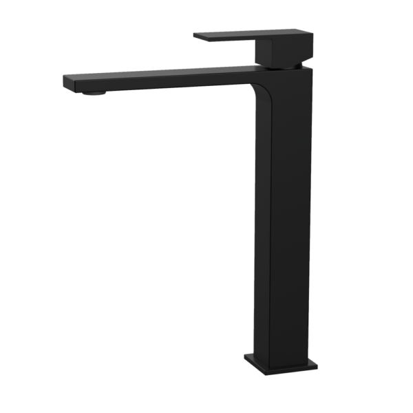 MITIGEUR LAVABO HAUT NOIR MAT AVEC VIDAGE SERIE HAXO – Image 1