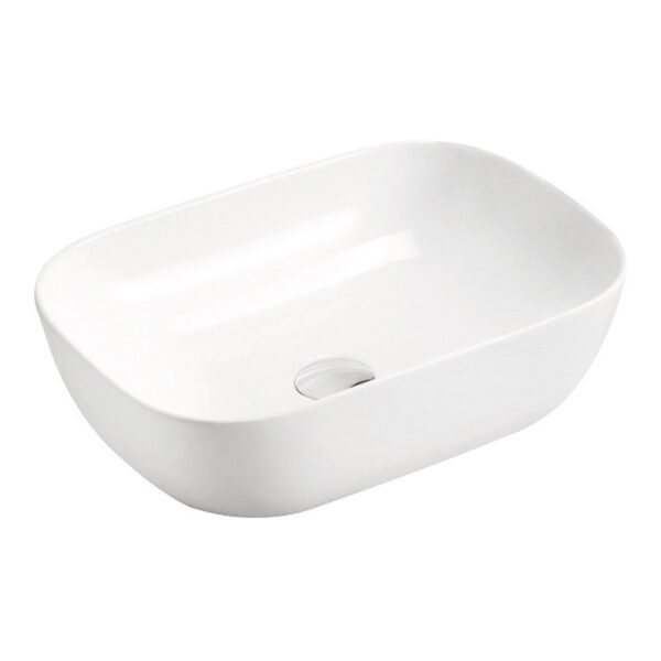 VASQUE BLANC BRILLANT CERAMIQUE A POSER OVALE CALYPSO – Image 1